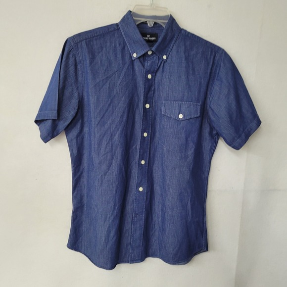 Thomas Wages Shirt Mens M Chambray Blue No. 1 Made in USA Short Sleeve Pocket‎